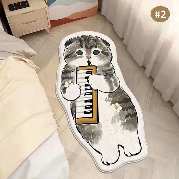 Alfombra de cachemira de imitación de gato de dibujos animados lindo para sentarse, reclinarse, manta irregular para ventana salediza, manta absorbente antideslizante para mesita de noche de