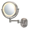 Jerdon 8-inch Two-Sided Lighted Makeup Mirror, 5X-1X Magnification - Plug in - Nickel Finish - Model HL65N