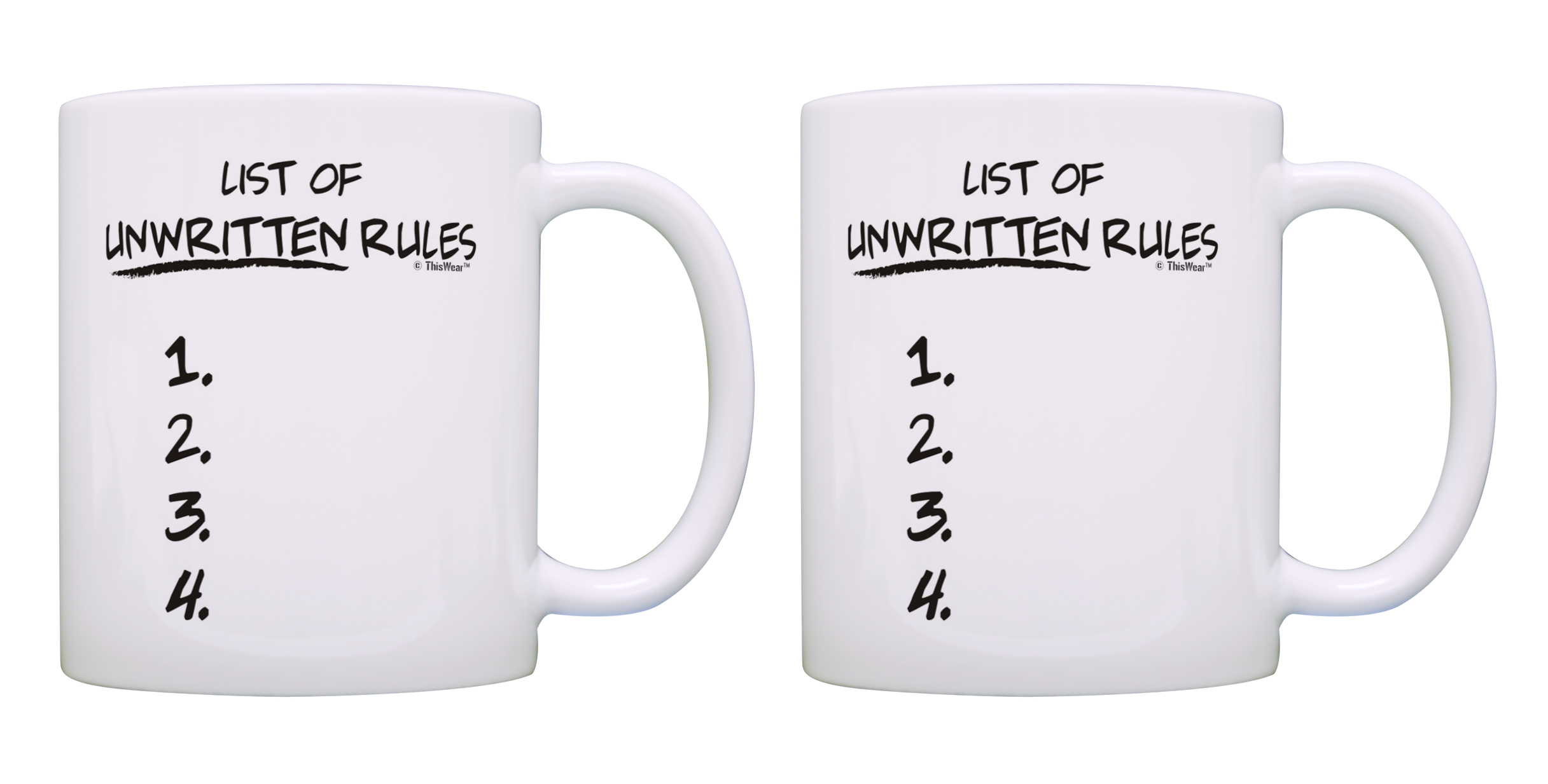 ThisWear Funny Quote Mugs List Of Unwritten Rules Funny Coffee Mug Set Humorous Mugs Sarcasm Mugs Office Coffee Mug Set 11 ounce 2 Pack Coffee Mugs - image 1 of 4