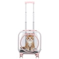 thumbnail image 3 of Porfeet Transparent Pet Trolley Box, Cat Carrier with Wheels, Hard Shell Pet Rolling Backpack with Telescopic Handle, Detachable Shoulder Strap, for Travel Outdoor,Pink, 3 of 13
