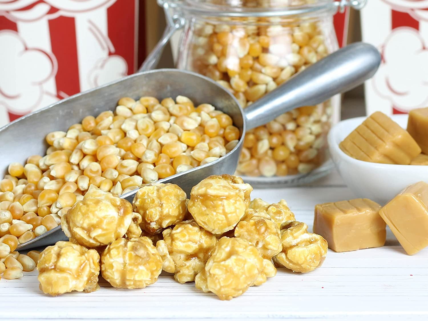 Gourmet Caramel Popcorn by Its Delish, 2 lbs Bulk Bag  Festive Caramel Corn Air Popped Pop Corn Snack - Fruity Red & Green Themed Candy Confetti  Birthday Party, Events  Gluten Free, Vegan, Kosher