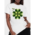 thumbnail image 1 of Camiseta de algodón puro con trébol de cuatro hojas verde vibrante para mujer, ajuste cómodo, para adultos, hombres, mujeres, adolescentes, jóvenes y tiempo libre., 1 of 6