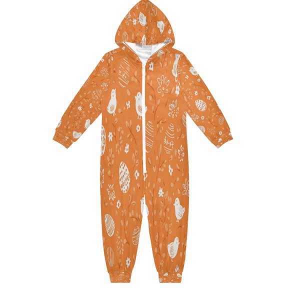 Soft Big Kids Onesie Pajamas Cozy Loose-Fit Jumpsuits for kids with Pockets for Christmas Lounge & Play Orange Element
