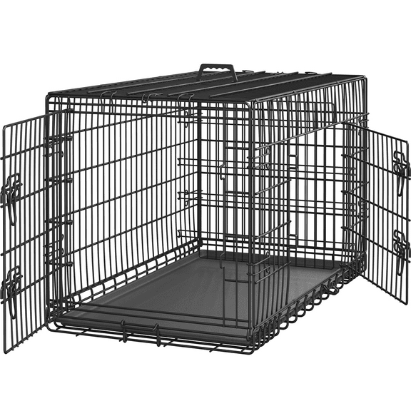 Alden Design 42″ Dog Crate with 2 Doors and Pull-out Tray for Large Dog, Black