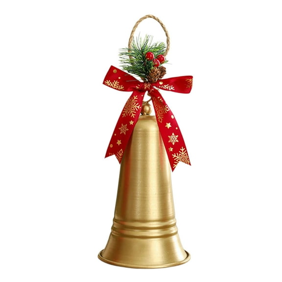 Christmas Tree Metal Bells Decoration with Rope and Pine Cone Vintage Ornament for Holiday Door Wreath Decors