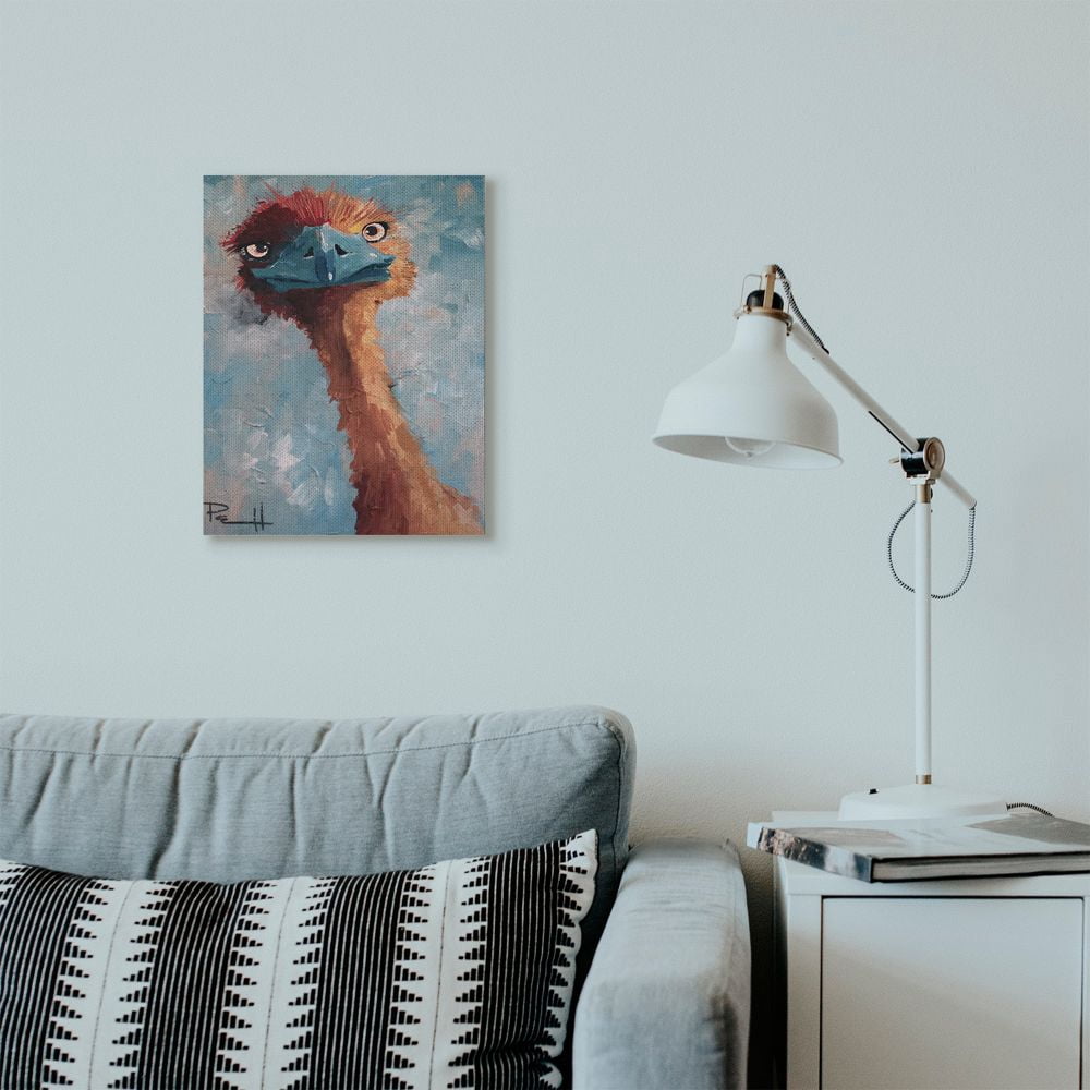 Stupell Home Décor Curious Ostrich Funny Red Blue Animal Painting Canvas Wall Art by Sean Parnell