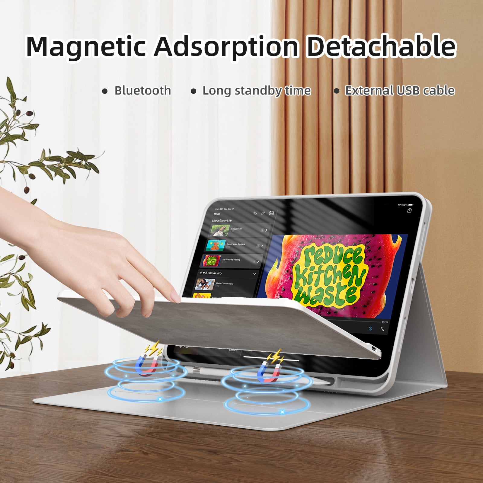 GKABXY Magnetic Keyboard Case for iPad A16 11th /10th Generation 2025/2022 with Pencil Holder 10.9/11 Inch, Magnetic Detachable Wireless Bluetooth Multi-Angle Stand Rechargeable Keyboard Case, Gray