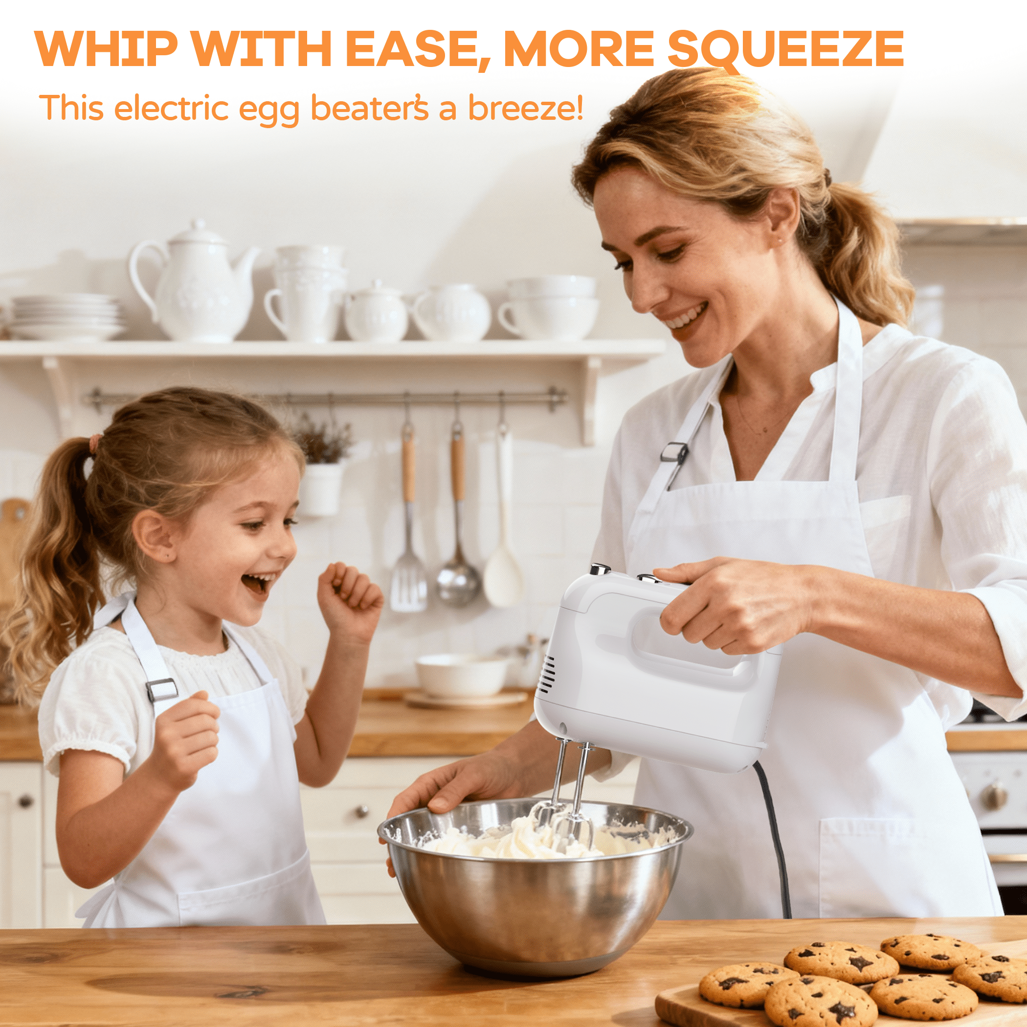 Wnkim Electric Hand Mixer,5-Speed with Stainless Steel Beaters & Dough Hooks