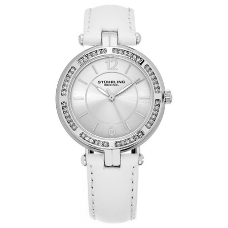 Swarovski White Leather - Stuhrling Original Women's Quartz Serena Swarovski Element Crystal White Leather Strap Watch
