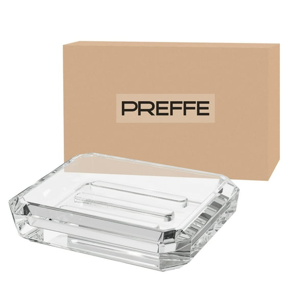 PREFFE 2 Pack Rectangle Glass Soap Dish, Bar Soap Sponge Holder for Bathroom Shower Countertop, Soap Saver Tray Plate (Clear)