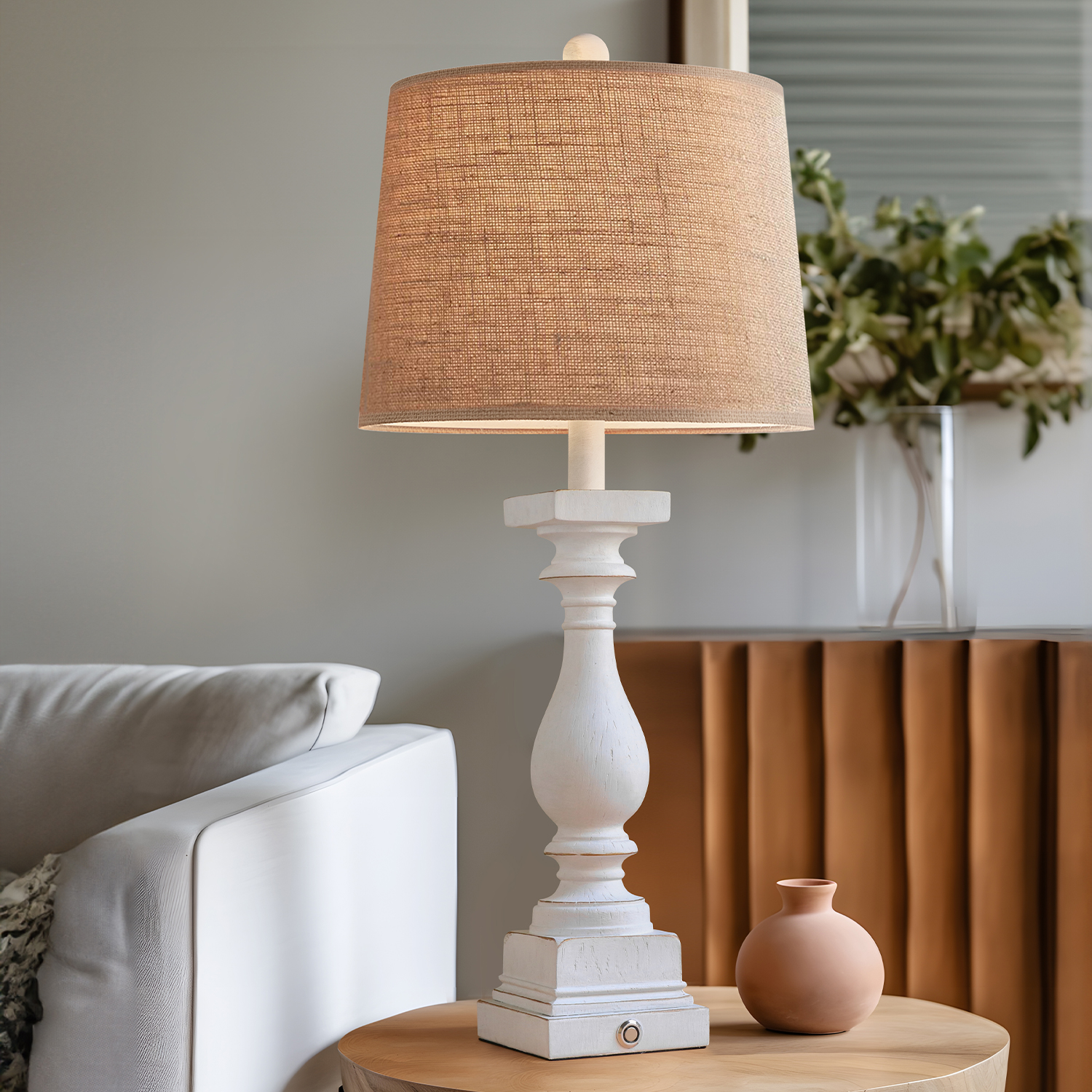 Oneach 3 Way Dimmable Touch White Table Lamp Set of 2 with USB Ports for Living Room Bedroom 27.75" Farmhouse Resin Bedside Nightstands Lamps(Bulbs)