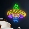 thumbnail image 2 of Handmadetneonsign Sugar Skull Sombrero Hat Neon Sign, Mexican Skull Wall Art Decor, Bar Wall Decor, 2 of 5