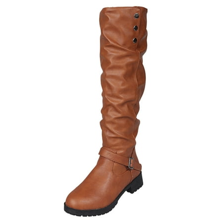 

Wesracia Boots For Women Winter Boots High Thick Fashion Heel Belt Boots Buckle Retro Size Color Solid Women s Large women s boots