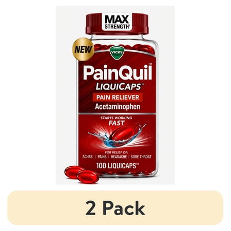 (2 pack) Vicks PainQuil Max Strength Pain Relief LiquiCaps Acetaminophen 1000mg - 100 Count