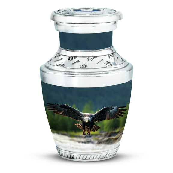 Eagle Fly In Forest Urn For Human Ashes, Large Memorial Urns For Ashes Adult Male, Forest-Themed Funeral Cremation Urns For Ashes, Decorative Burial Urns 3 Inch, 1pcs