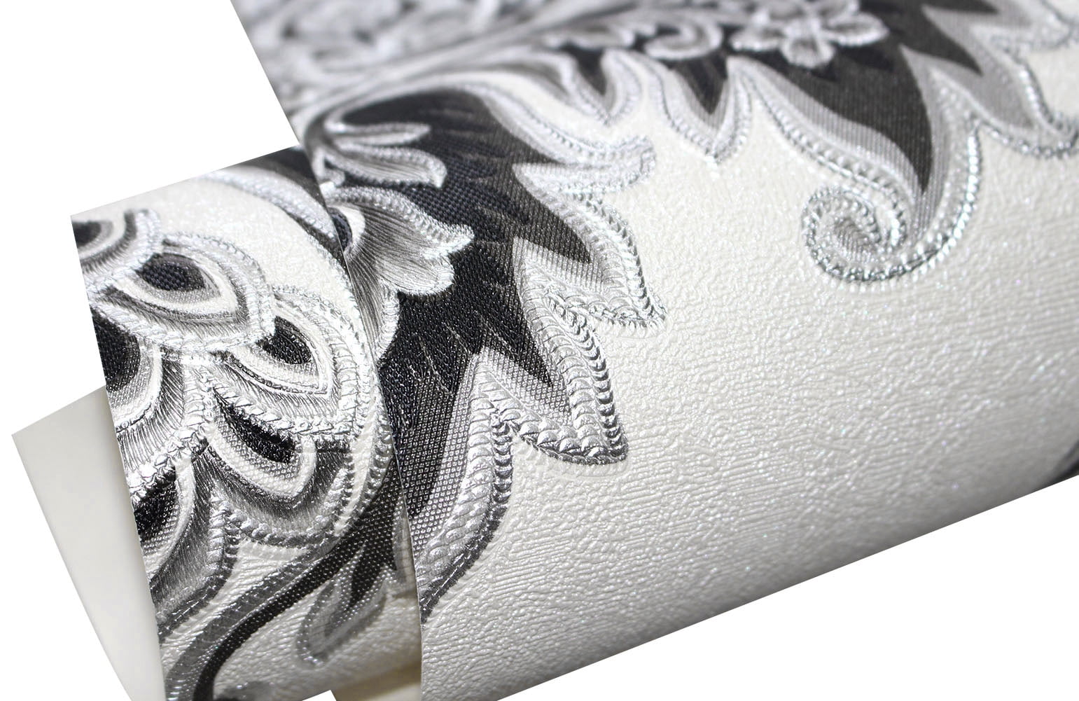 Black/Silver/White/Gray Damask Embossed Textured Thick Wallpaper Roll for Living Room Bedroom Decorative 20.86“ x 32.8'