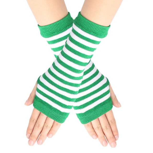 Nvzi Guantes sin dedos Guantes sin dedos de muñeca con orificio para el pulgar Guantes de invierno cálidos sin dedos para hombre - Verde blanco