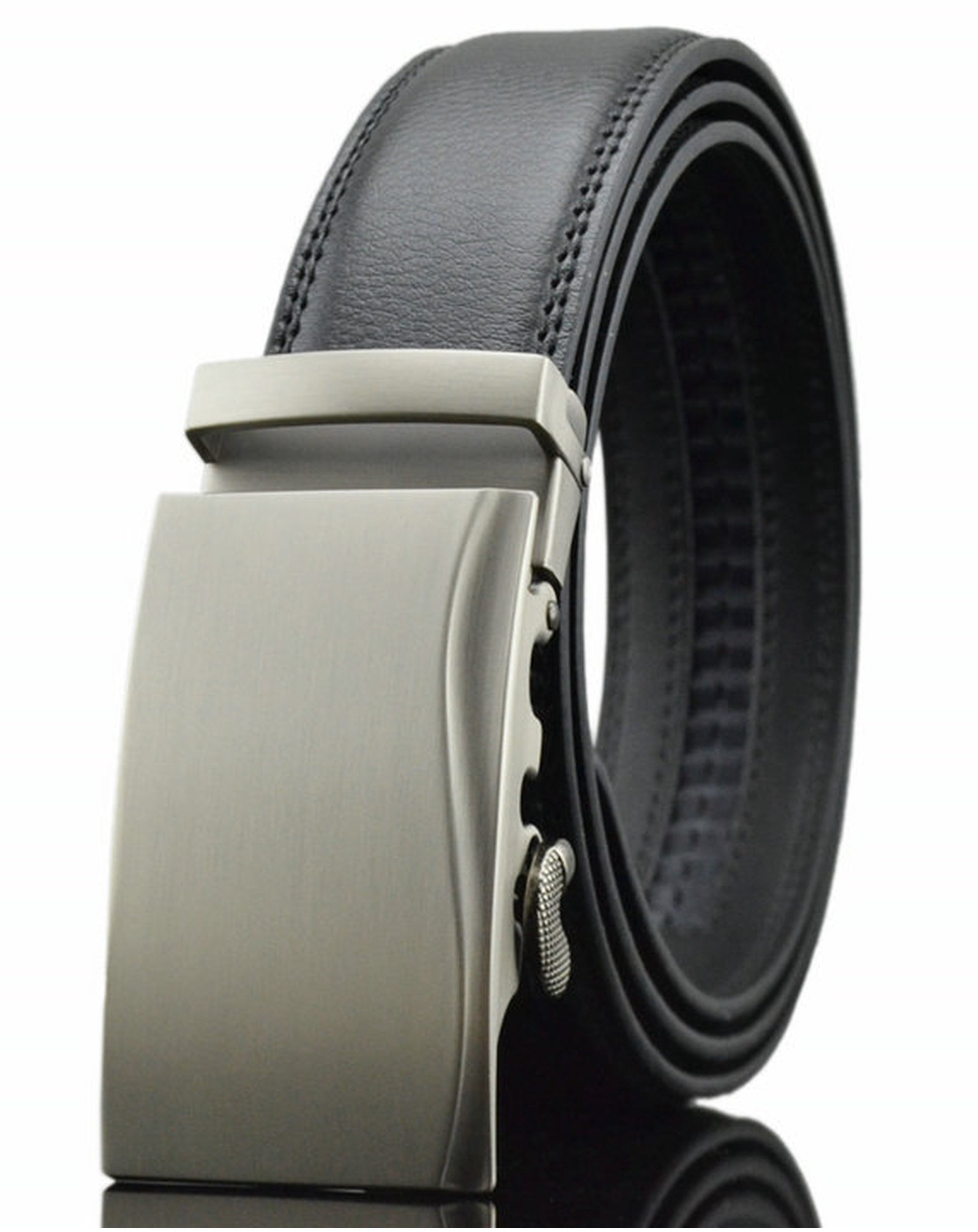 Men's Dress Belt Leather Automatic Buckle Ratchet Belt, Adjustable