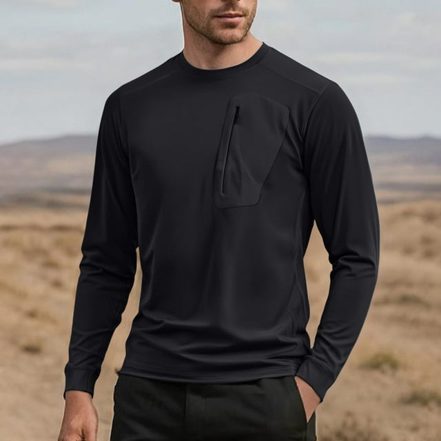 pstuiky camisa de manga larga para hombre, Camiseta básica de cuello redondo y manga larga de color liso para hombre camisetas de hombre xl