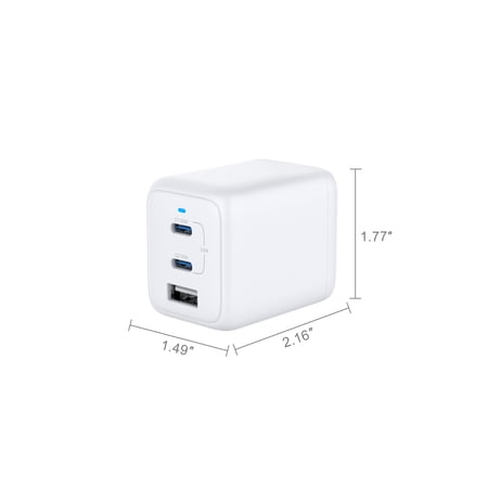 ONN 62W MULTI-PORT WALL CHARGER, FAST CHARGING, USB-C/USB-A, USB-IF CERTIFIED, FOLDABLE PLUG, WHITE