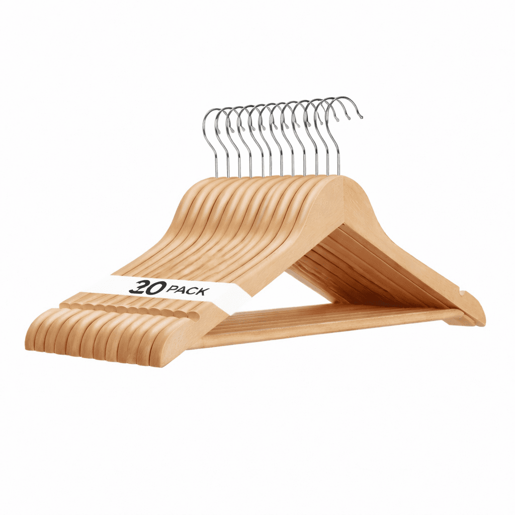 Durable Essentials Plastic Hangers – Pack of 20 Slim, Heavy-Duty, Wood-Like Design with Non-Slip Surface, 360° Rotating Rust-Resistant Hook for Space-Saving