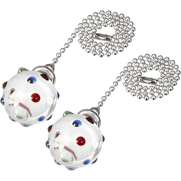 ® 12 inch Brushed Nickel Pull Chain Swirl Dots Glass Pendant for Ceiling Lighting Fan Pack of 2