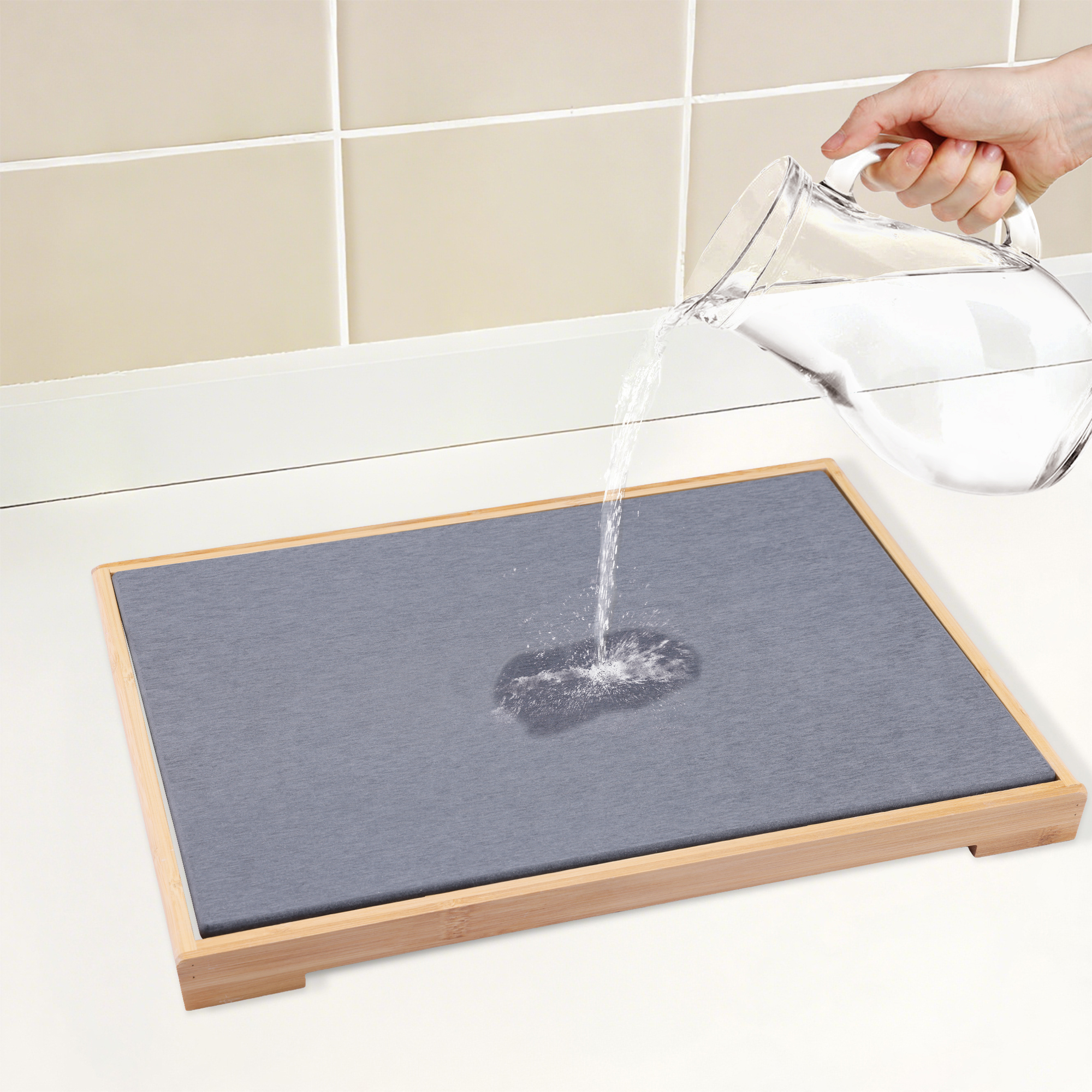 Unique Bargains Diatomaceous Stone Dish Drying Mat with Dish Drying Rack Dark Gray