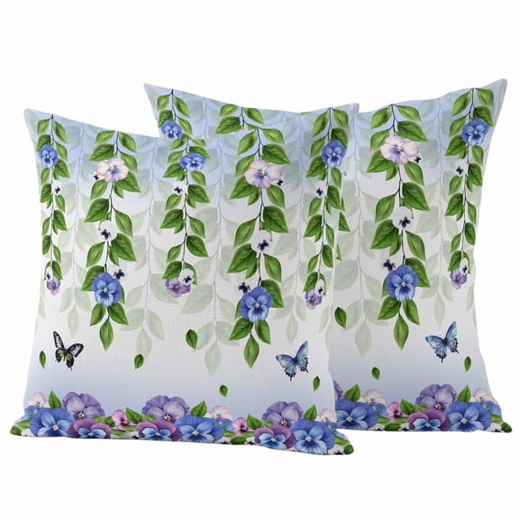 Spring Flowers Outdoor Waterproof Pillow Covers, Summer Botanical Butterfly Watercolor Decorative Square Throw Pillowcase Sofa Cushion Sham for Patio/Couch/Chair, 16"x16" 2 Pack