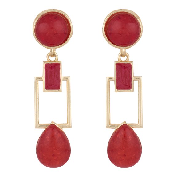 Crunchy Fashion Stylish Bollywood Indian Jewelry Squarish Crown Hot Red Earrings for Women