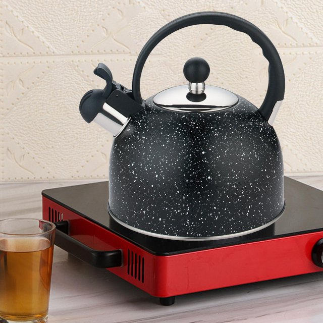 Tetera silbante multiusos de gran capacidad de 2L para senderismo, tetera, utensilios de cocina, tetera de café de acero inoxidable, tetera para el , negro perfecl Hervidor de agua