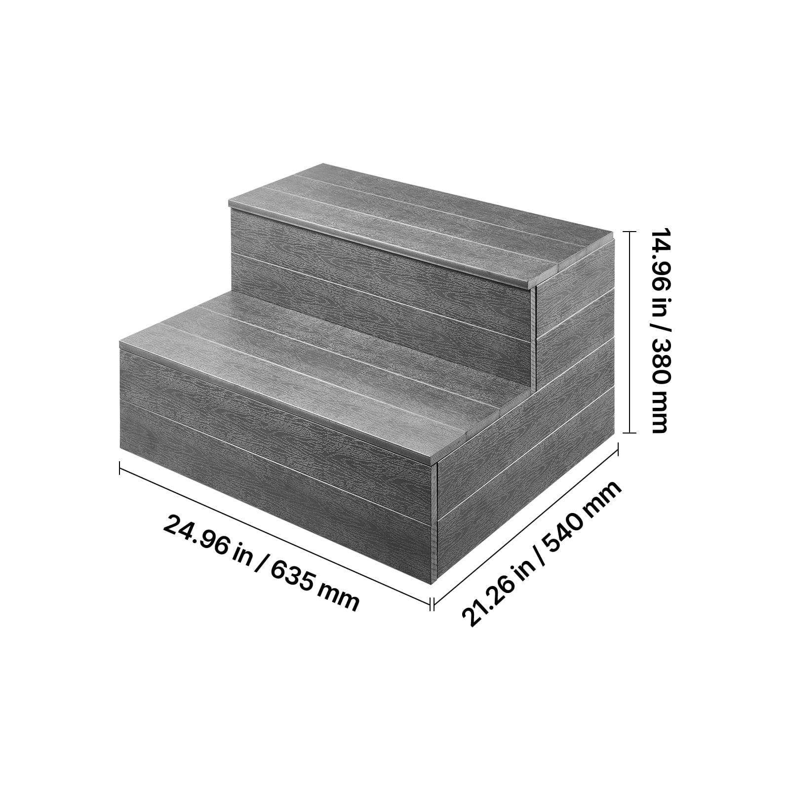KFFKFF Durable 2-Step Hot Tub Stairs, 25-Inch Wide HIPS Outdoor Steps with 600 lbs Capacity, Suitable for Above-Ground Pools, Inflatable Spas, Patios, Decks, and Campers, Graphite Gray