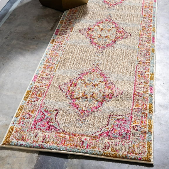 Unique Loom Medici Collection Area Rug - La Rambla (2' 7" x 10' Runner Light Blue/Beige)