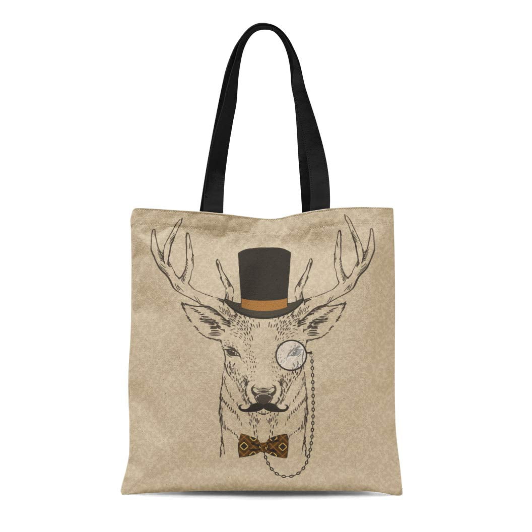 HATIART Canvas Tote Bag of Deer Portrait in Retro Hipster Look Monocle Reusable Shoulder Grocery Shopping Bags Handbag Walmart