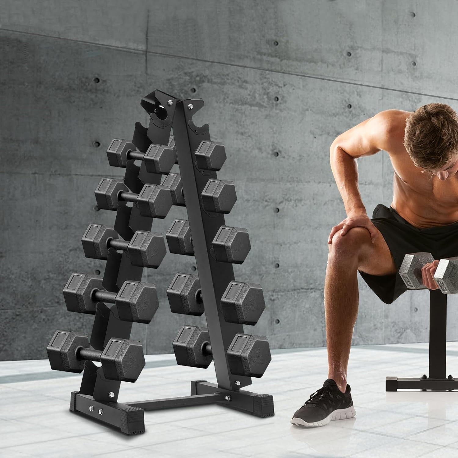 6 Tier Dumbbell Rack Stand Only, A Frame Compact Weight Rack for Home Gym Dumbbells, 660lbs Weight Capacity, Black