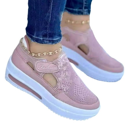 

Kitem 1 Pair Women Shoes Mesh Design Lightweight Breathable Fastener Tape Casual Shoes for Running