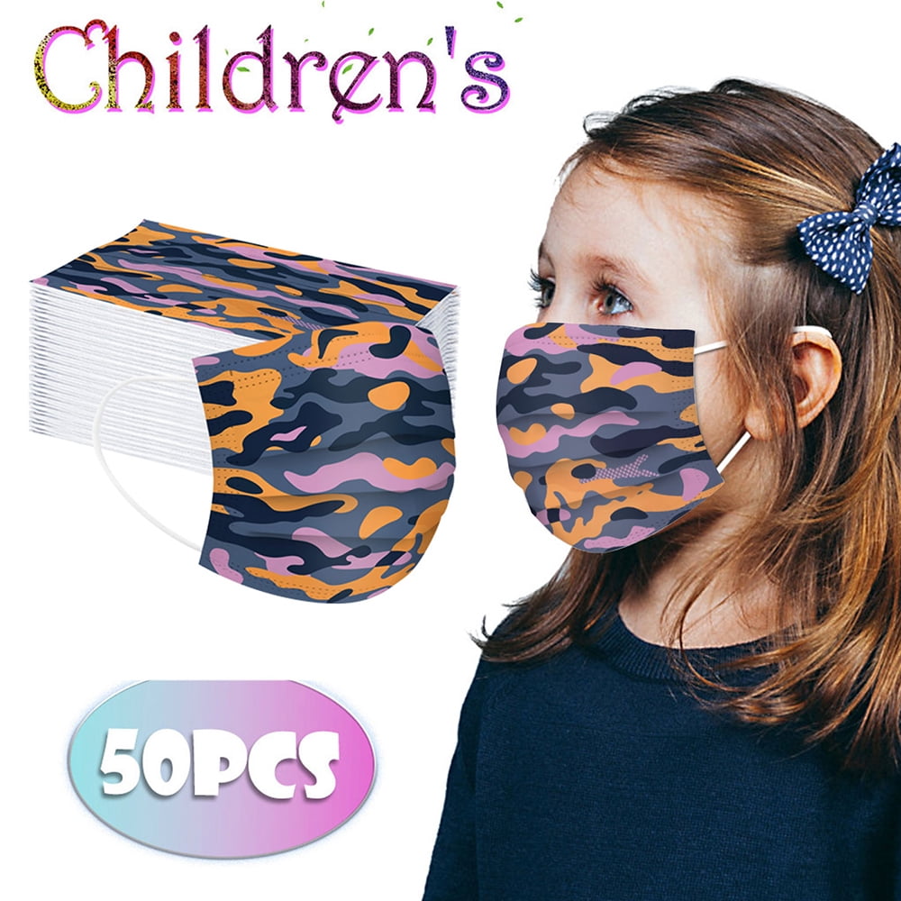 Kids 50pcs Face Protective Fashion Cute Printed Face Bandanas Breathable Mouth Covering Outdoor Activity 