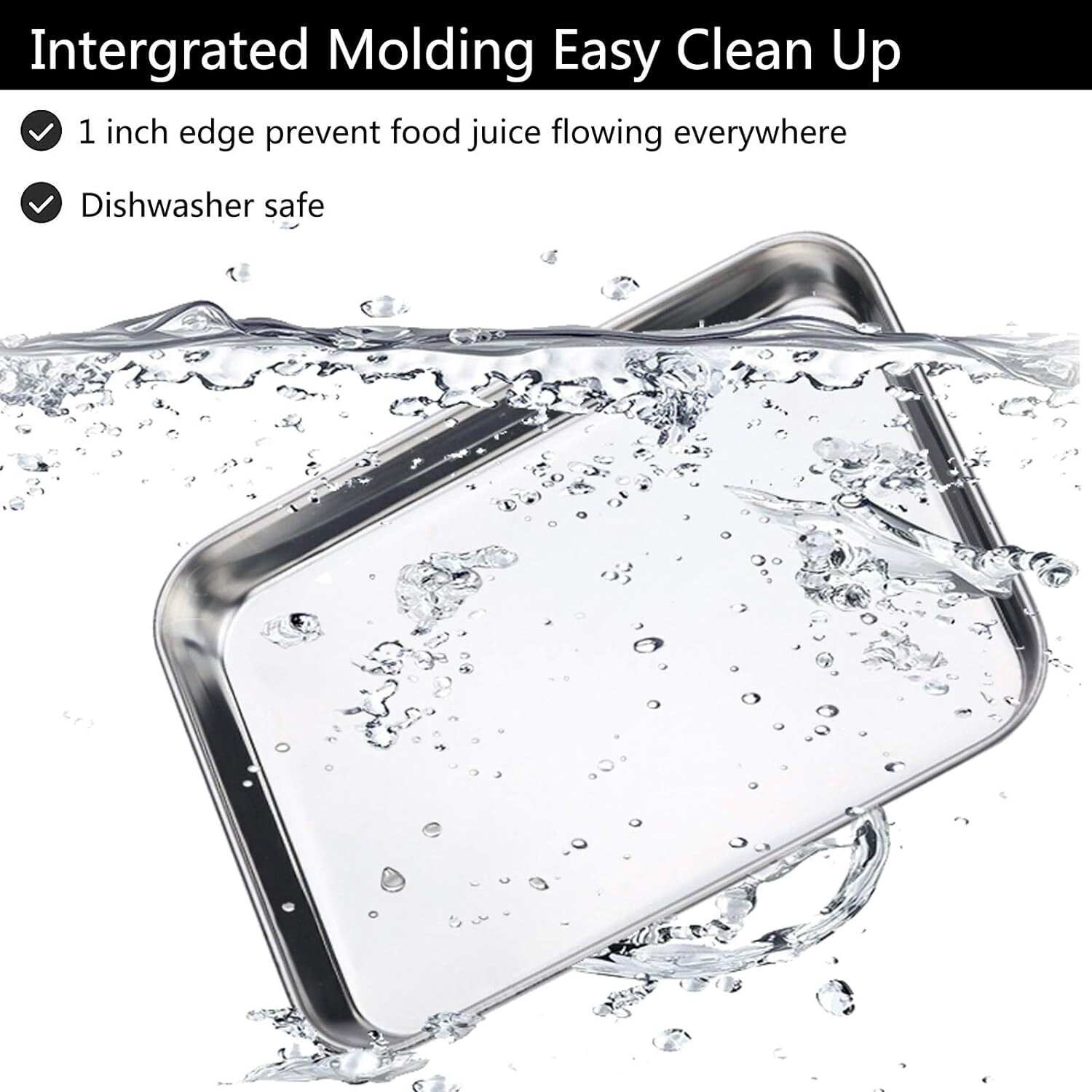 Baking Sheet Set of 2, Food Grade Stainless Steel Baking Pan, Professional Bakeware Oven Tray, Healthy & Non-toxic, Easy Clean & Dishwasher Safe (10 x 7.9 x 1 Inch)