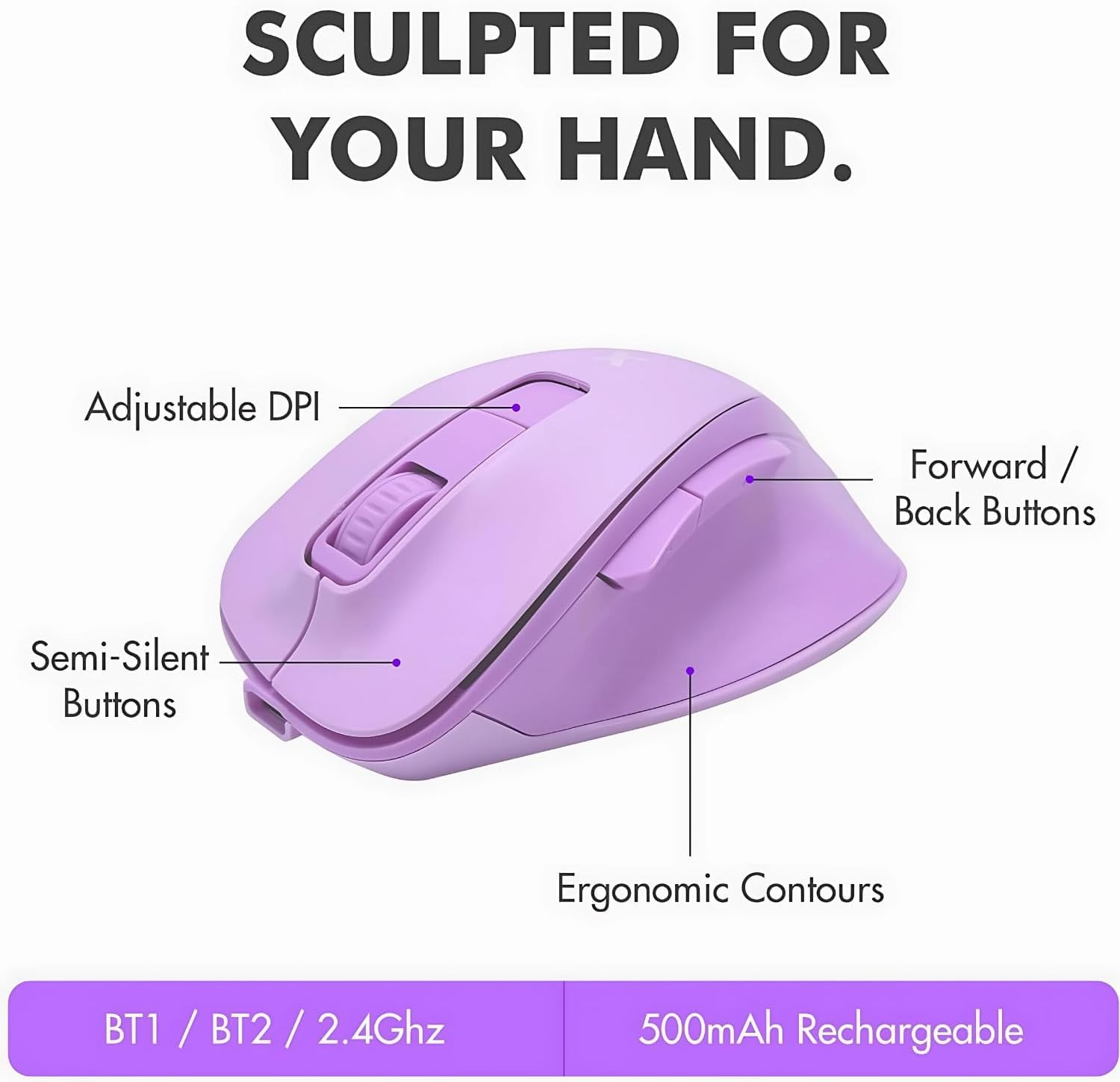 X9 Purple Ergonomic Keyboard Mouse Wireless Combo - Type Comfortably - 2.4G/Bluetooth Split Keyboard, Multi-Device, Soft Wrist Rest, Rechargeable, Silent Ergo Keys - Laptop, PC, Mac,iOS,Android