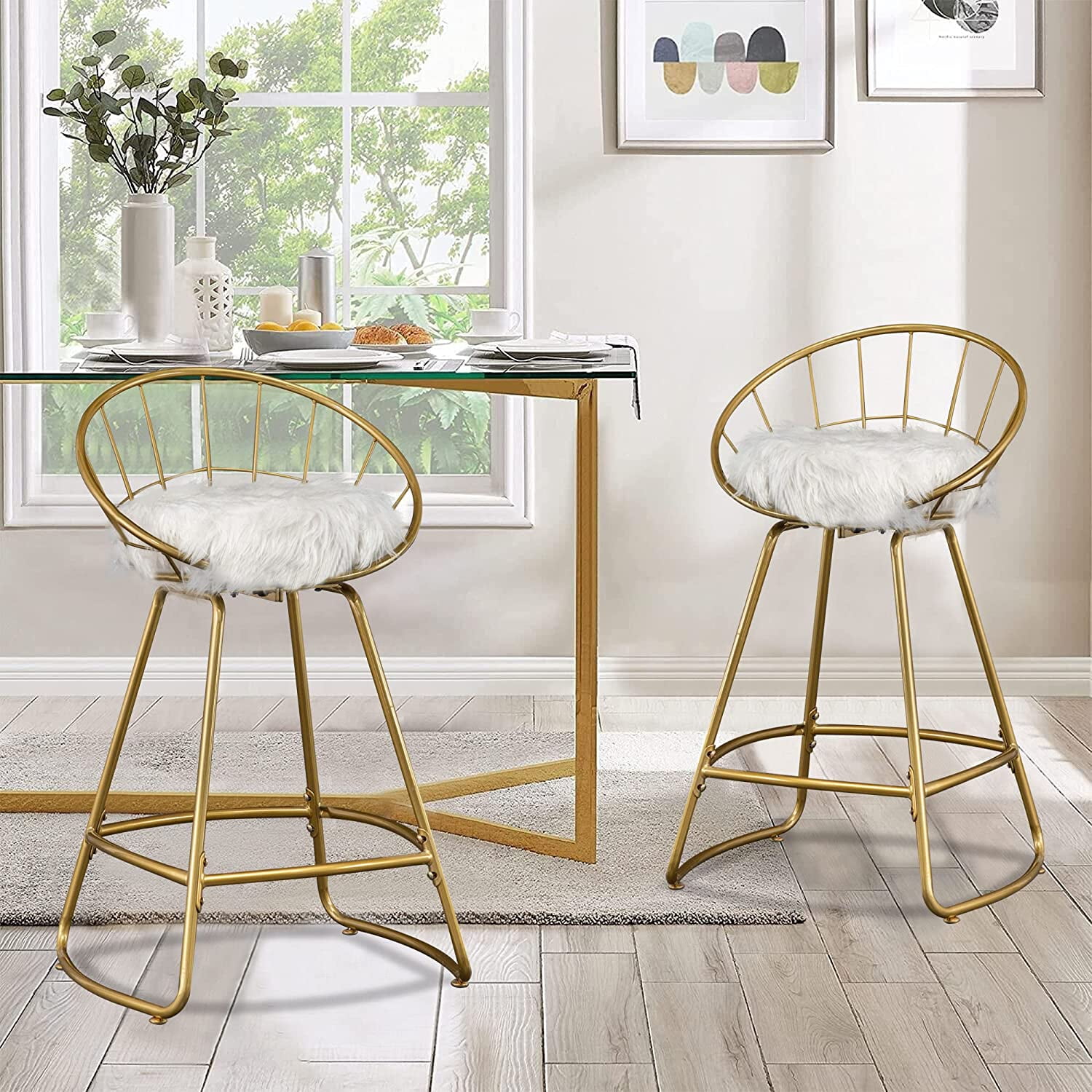 Andeworld 30 inch Swivel Barstools with Back Set of 2, Gold Counter