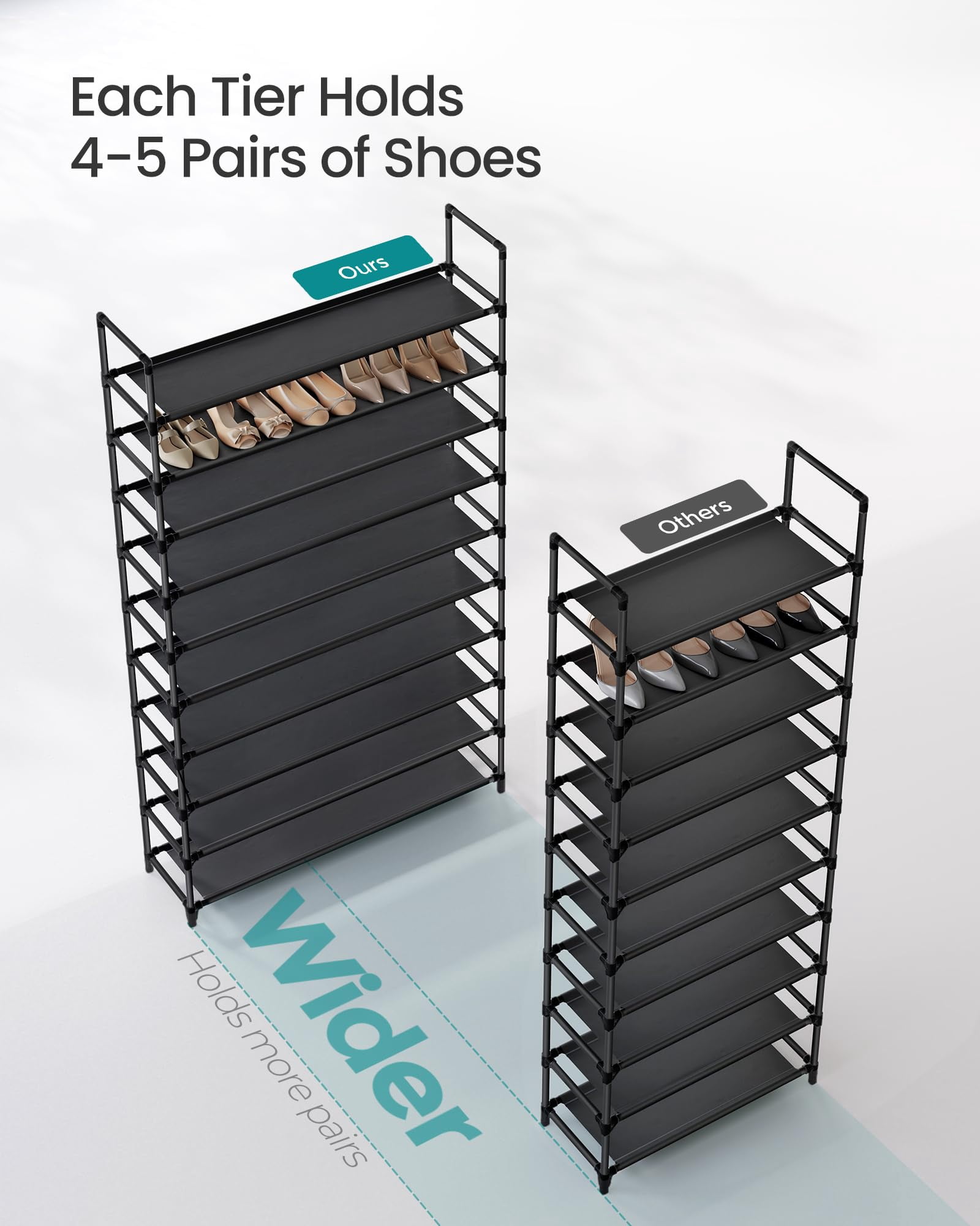 Songmics Shoe Rack  10-tier Shelf Storage Organizer 11 X 37 68.9 Inches Metal Frame Non-woven Fabric Shelves For Entryway Bedroom Black Ulsh11h