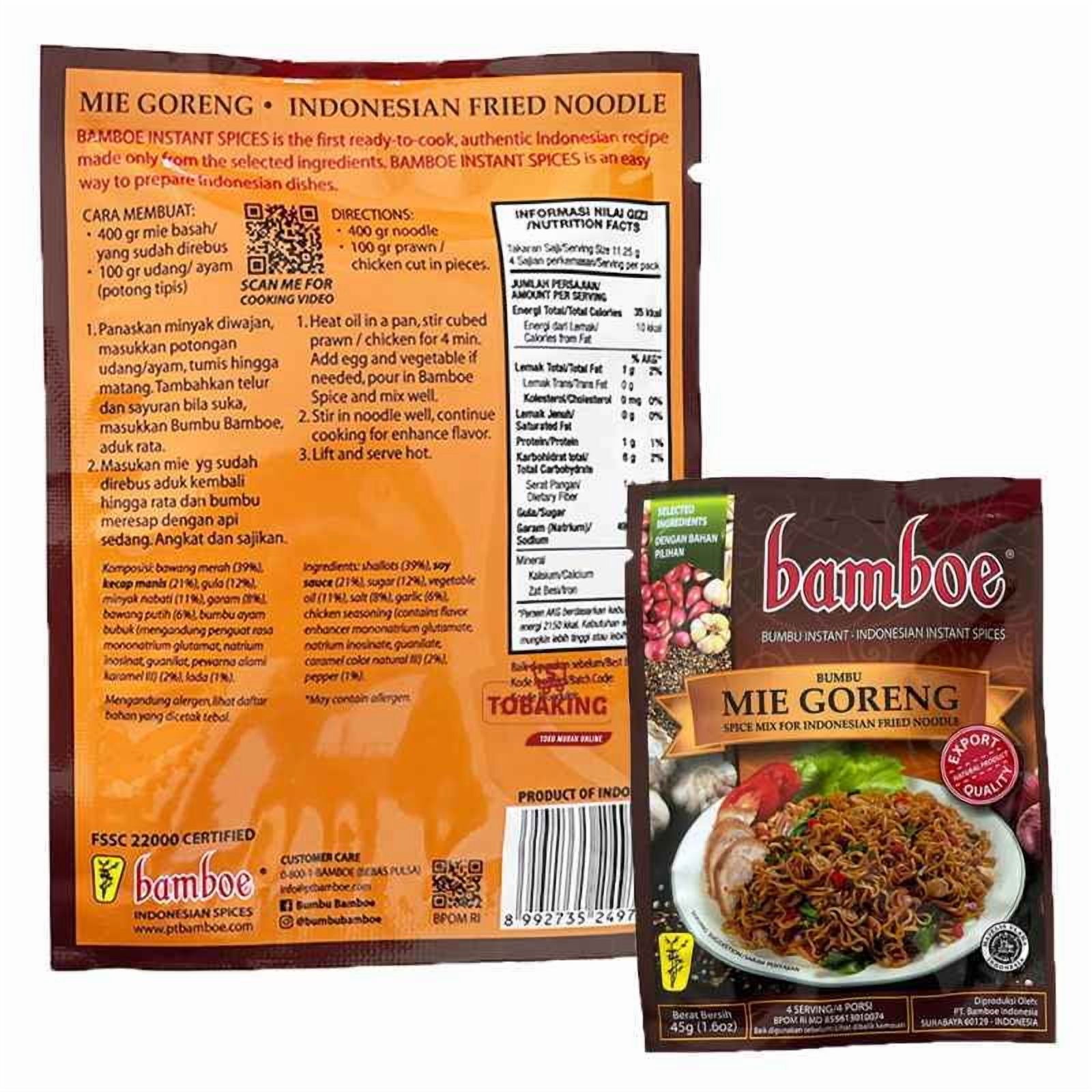 Bamboe - Mie Goreng/Indonesian Fried Noodle - 6 x 1.6 oz - Product of Indonesia by Bamboe