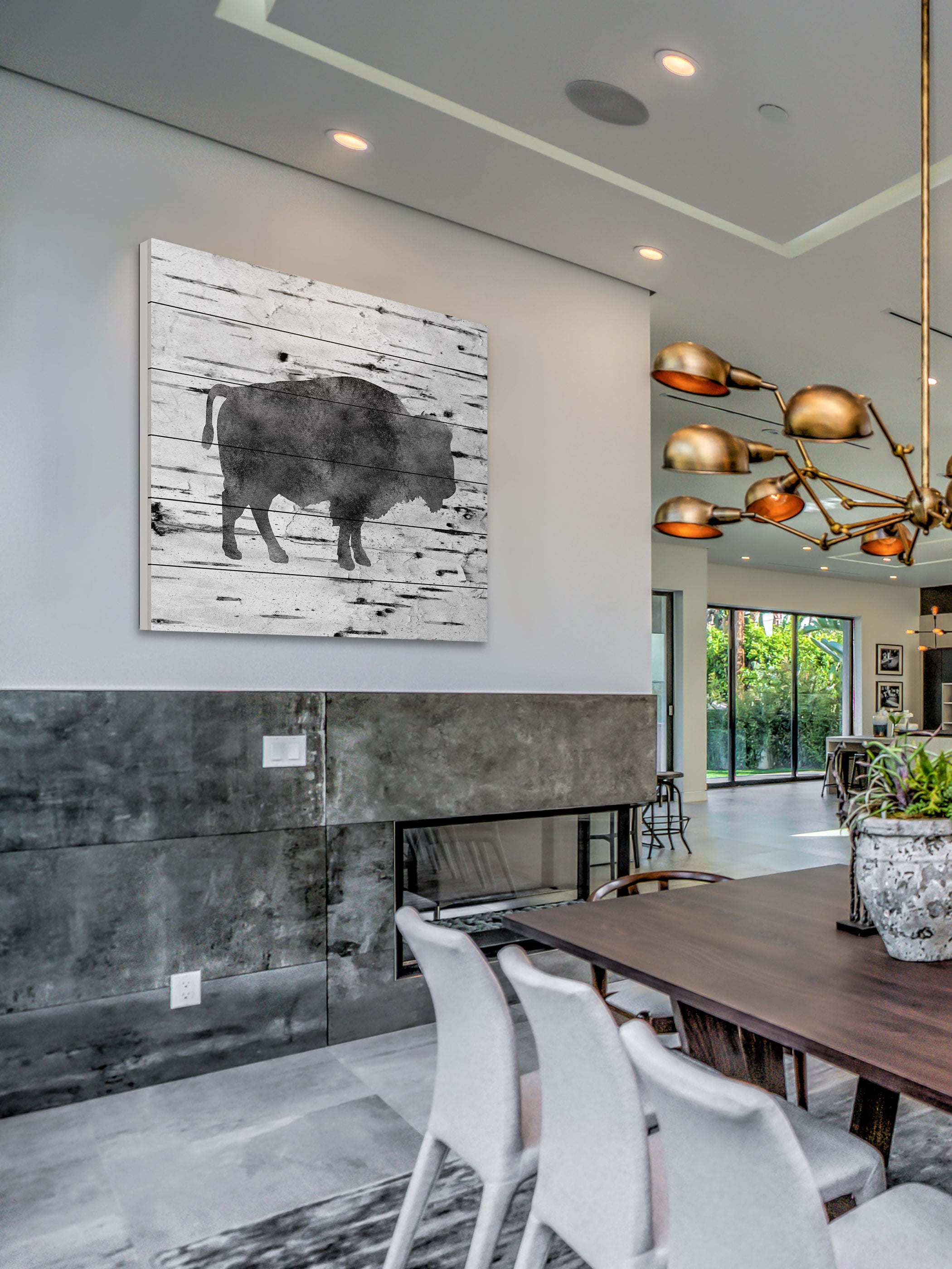 "Bison Birch Bark" Painting Print on White Wood