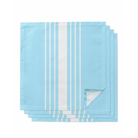 Aqua White Stripe Cloth Napkins Set of 4 Reusable Dinner Napkins, Modern Rustic Vertical Striped Cocktail Napkin Washable Table Napkins for Wedding/Holiday Party/Baby Shower 20"x20"