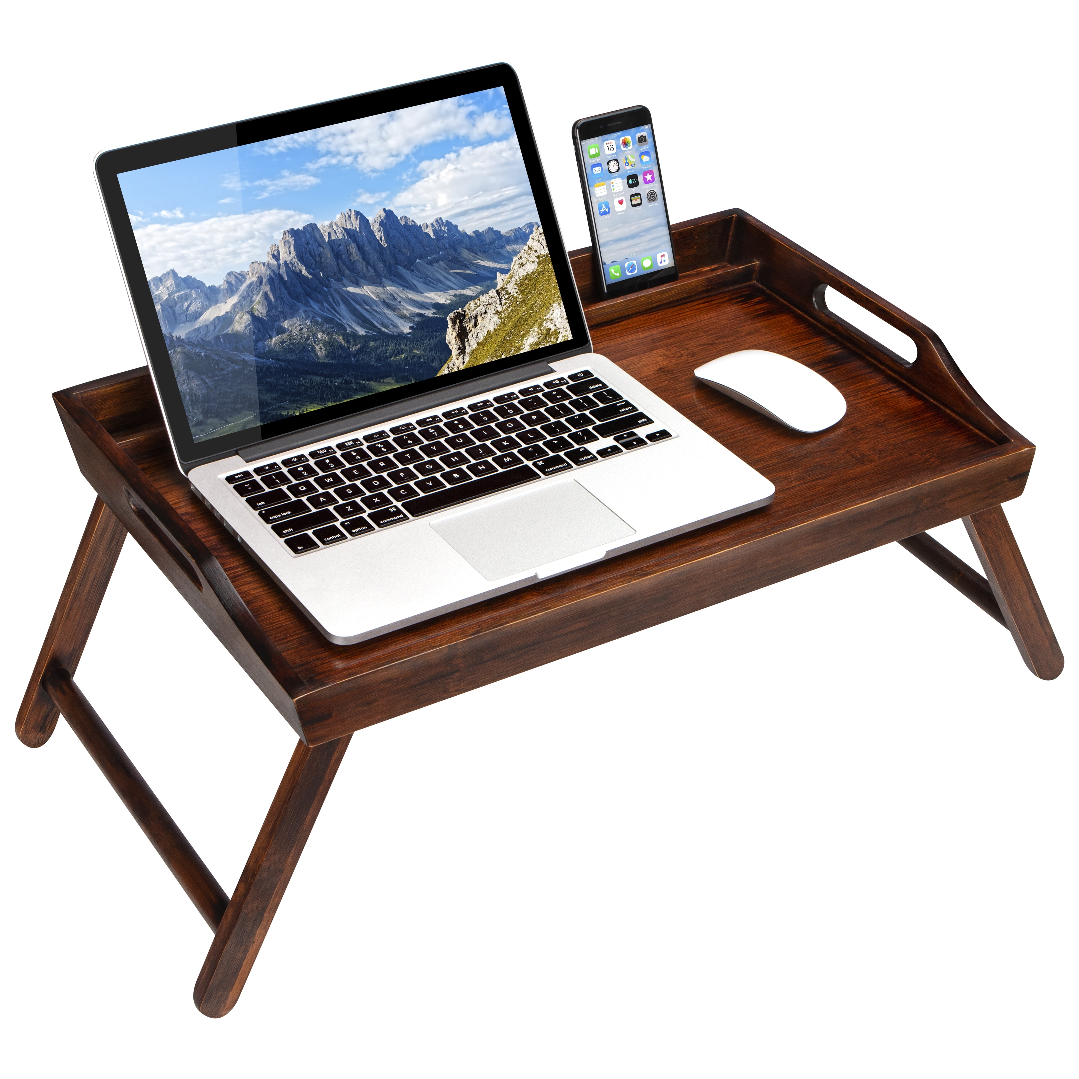 Rossie Home Bamboo Media Bed Tray with Phone Holder, Espresso