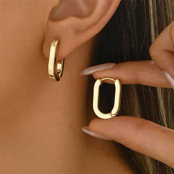 JennyShop New Gold Color Square Hoop Earrings for Women Men Stainless Steel Minimalist Punk Unisex Rock Earring Piercing Jewelry Gifts