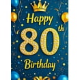 thumbnail image 4 of Blue Glittery Birthday Banner with Gold Crown Stars Balloons and Gift for 80th Birthday Party Supplies Photography Props Background Decorations Backdrop, 4 of 6