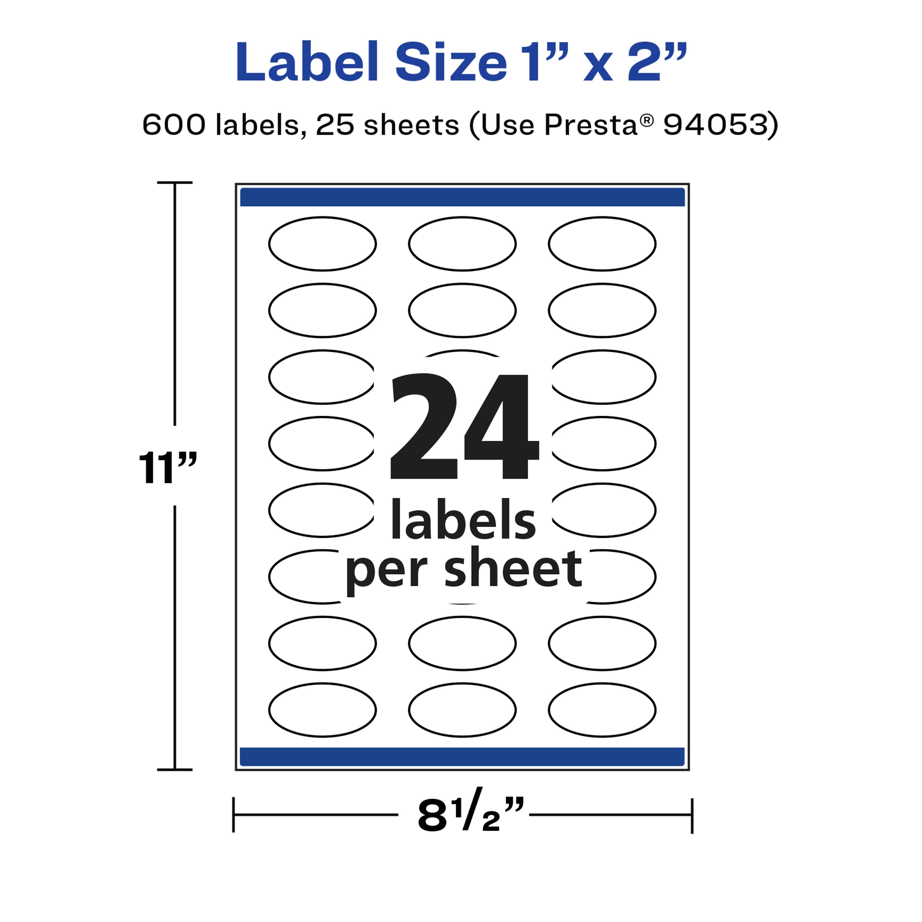 Avery Glossy White Oval Labels, 1" x 2", 600 Total
