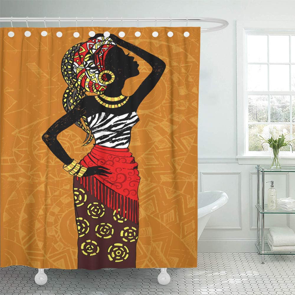 Waterproof Bathroom Shower Curtains Set, African Woman Shower Curtain Set