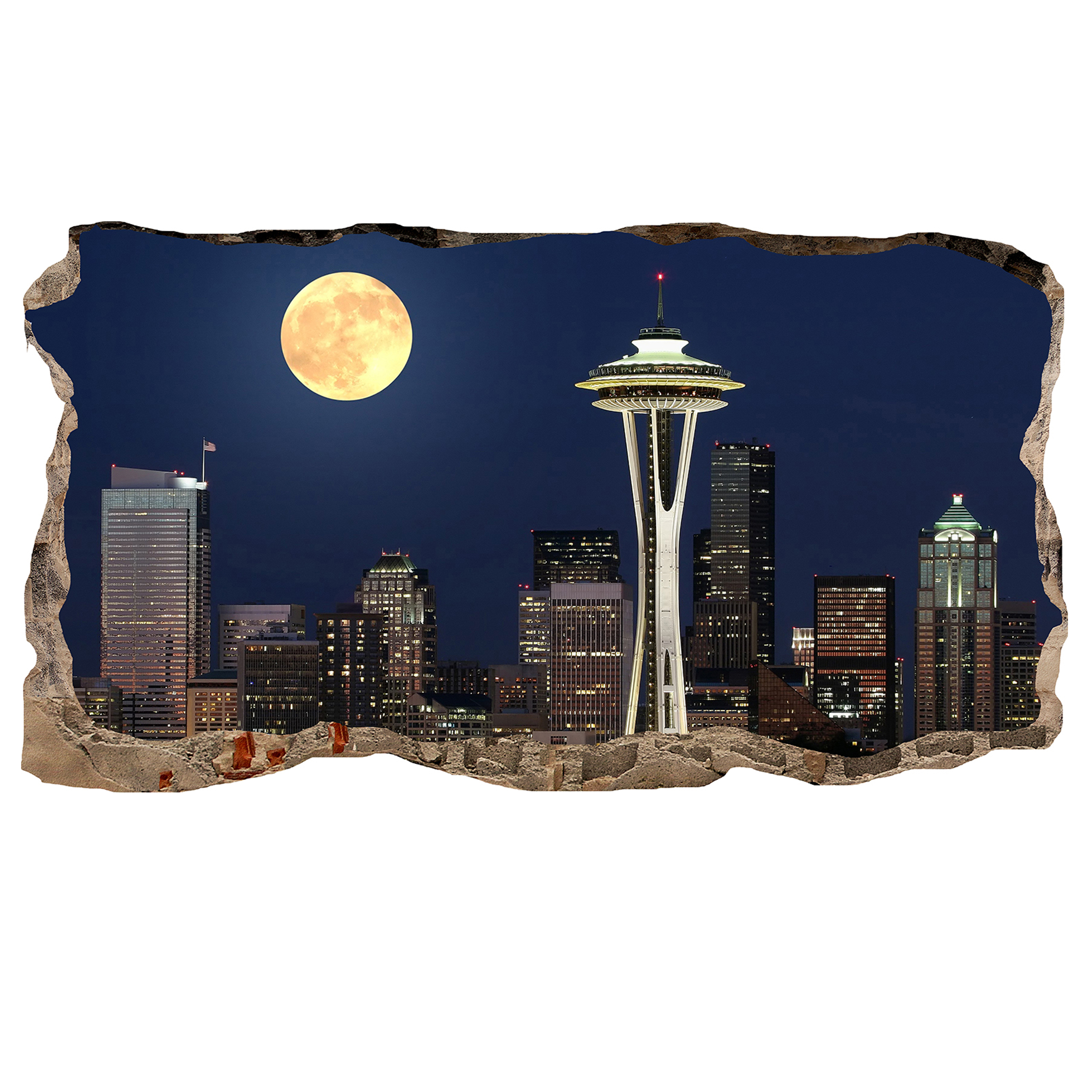 Startonight 3D Mural Wall Art Photo Decor Window Moon on the City Amazing Dual View Surprise Large 47.24 By 86.61 inch Wall Mural Wallpaper Bedroom Urban Collection Wall Paper Art - image 3 of 4