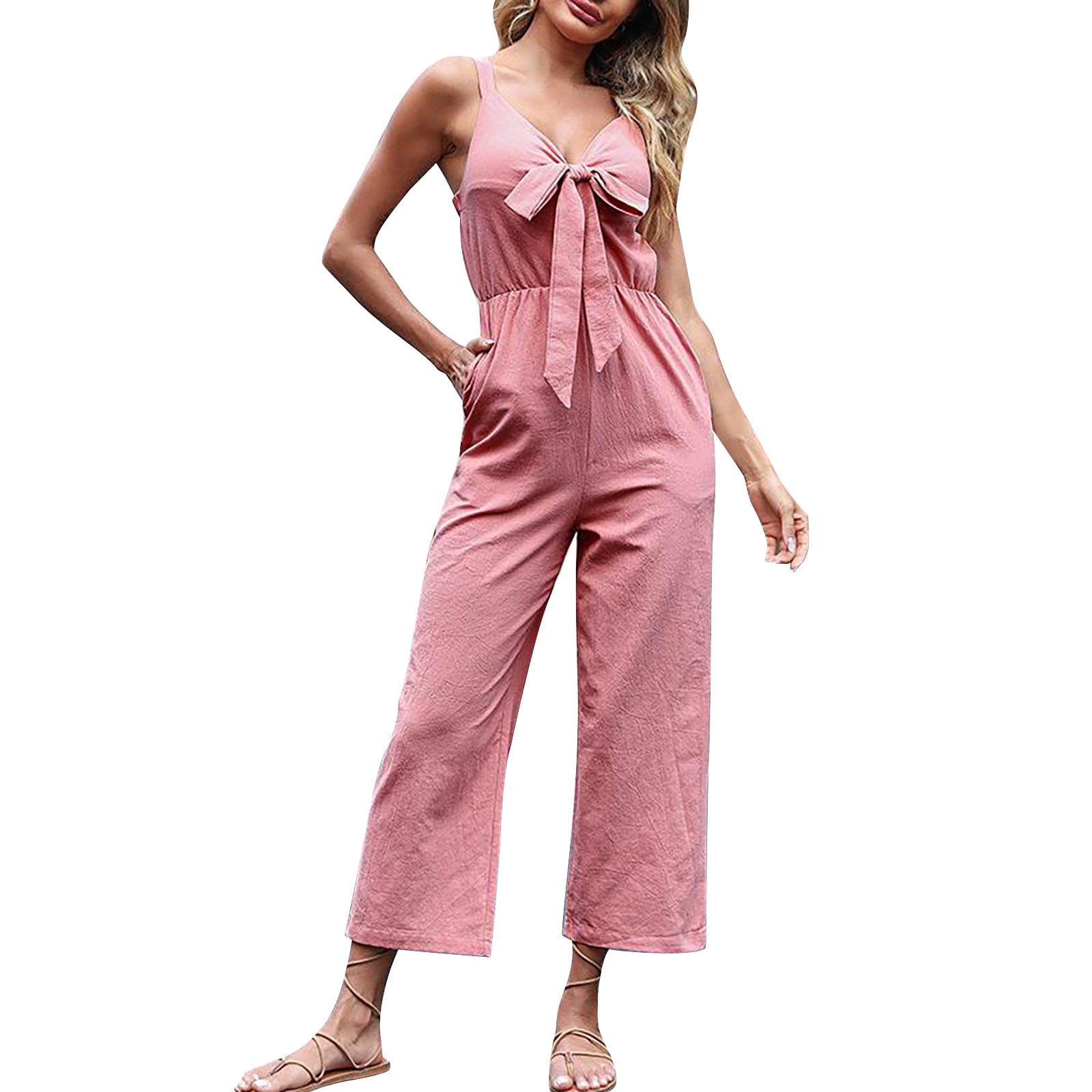 Jumpsuits For Women Elegantes 2023 Solid Color Comfortable Bow Ribbon